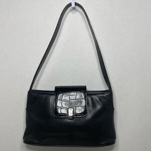 Vintage 90’s Lauren Ralph Lauren Black Leather Shoulder Bag with Crocodile Strap